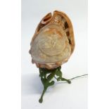LATE 19TH/EARLY 20TH CENTURY CARVED CONCH SHELL BEDSIDE LAMP carved with scene from Greek