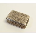 GEORGE VI SILVER OBLONG SNUFF BOX oblong with foliate scroll and foliate engraved decoration,