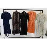 HERMES, PARIS, LADIES BLACK RAYON DRESS with white stitch  detail, and THREE OTHER LADIES DRESSER