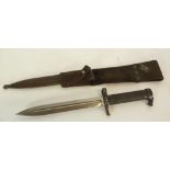 SWEDISH KNIFE BAYONET with single edge, 8 1/4" (21cm) blade, having tubular steel grip with engine