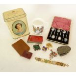 MIXED LOT TO INCLUDE;  Queen Elizabeth II Coronation 'Barbers Tea' TIN, 1953, early Philips hand