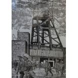ROGER HAMPSON  LINOCUT ON GREY PAPER 'Parsonage Colliery'  signed, titled and numbered in pencil,