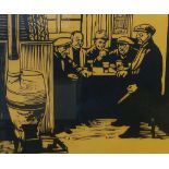 ROGER HAMPSON  LINOCUT ON BUFF PAPER  'Beer Drinkers III' signed, titled and numbered in pencil