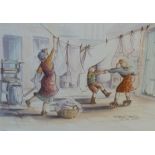 MARGARET CLARKSON TWO ARTIST SIGNED COLOUR PRINTS 'Scorching' and 'In The Wash' numbered and