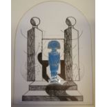 NORMAN C. JAQUES BLACK AND WHITE LITHOGRAPH WITH BLUE AND SILVER TINFOIL APPLIQUE 'Garden Idol'