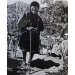 ROGER HAMPSON  LINOCUT ON WHITE PAPER  'Woman with goats, Corfu' signed, titled and numbered in
