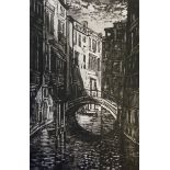 NORMAN C. JAQUES ARTIST SIGNED ORIGINAL BLACK AND WHITE LITHOGRAPH 'Venetian Canal', inscribed  '