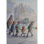 MARGARET CLARKSON A PAIR OF ARTIST SIGNED COLOUR PRINTS  'Match Day' and 'Taking Grandad' numbered