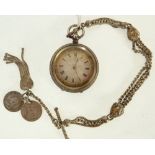 CONTINENTAL 935 STANDARD SILVER CASED FOB WATCH, key wind movement, with silvered and gilt roman