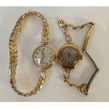 LADY'S 9CT GOLD CASED WRIST WATCH, mechanical movement, silvered arabic dial, on rolled gold