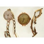 LADYS 9CT GOLD CASED WRIST WATCH, 15 jewel movement, silvered arabic dial with subsidiary seconds,