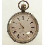 VICTORIAN SILVER CASED LARGE OPEN FACED POCKET WATCH, key wind movement, roman dial with seconds