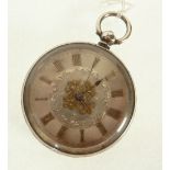 VICTORIAN SILVER CASED OPEN FACED FOB WATCH, keywind movement, silvered and gilt roman dial, with