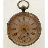 VICTORIAN SILVER CASED OPEN FACED POCKET WATCH, key wind movement, silvered roman dial, with seconds