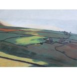 DEREK WILKINSONS (1929-2001) PASTEL  Landscape with farm house and fields Signed and dated 1972