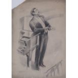 HARRY RUTHERFORD (1903-1985) PENCIL DRAWING  Male concert singer in evening dress leaning  on a