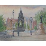 •BERNARD McMULLEN (b.1952)  PASTEL Albert Square, Manchester Signed  13 1/2" x 17 3/4" (34.3cm x