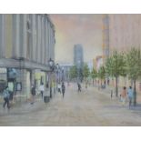 •BERNARD McMULLEN (b.1952) PASTEL St. Ann's Square, Manchester Signed  13 1/2" x 17 3/4" (34.3cm x