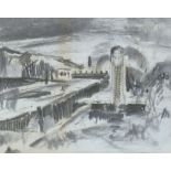 ELLIS SHAW (20th CENTURY) PENCIL DRAWING 'Canal Lock' 8 1/2" x 10 3/4" (21.5 x 27cm)