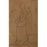 ASCRIBED TO LOWRY PENCIL DRAWING ON BUFF PAPER  Woman carrying a parcel Signed 'L.S. Lowry'  7" x