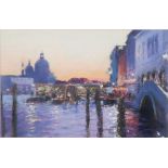 BOB RICHARDSON (b.1938)  PASTEL  'Venice with Della Salute silhouetted against  a sunset sky' Signed