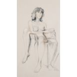 BARBARA BAKER CHARCOAL AND CONTE CRAYON 'Girl on a chair',  female nude Signed  17 1/2" x 10 1/2" (