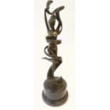 REPRODUCTION PATINATED SPELTER ART DECO FIGURE of a naked female ribbon dancer, modelled in stylised