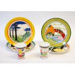WEDGWOOD, CLARICE CLIFF SET OF FOUR LIMITED EDITION "THE BEST LOVED LANDSCAPES OF CLARICE CLIFF"