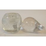 KOSTA MOULDED CLEAR GLASS MODEL OF A HEDGEHOG, dated 1961, 3 1/4" (8.3cm) long, TOGETHER WITH A