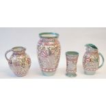 FOUR MATCHING PIECES OF H.J. WOOD, BURSLEY WARE CHARLOTTE RHEAD DESIGNED TUBE LINE DECORATED