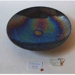 GAMBARO AND POGGI, MURANO IRIDESCENT GLASS BOWL by Furna Galli, shallow form with random white