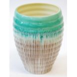 SHELLEY CHINA RIBBED BALUSTER VASE, drip glaze in tones of green and brown, 9" (22.8cm) high,