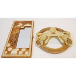 TWO ART NOUVEAU STYLE COMPOSITION SMALL WALL MIRRORS, each modelled in relief with a female