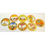 WEDGWOOD, CLARICE CLIFF SET OF EIGHT LIMITED EDITION "BIYANNE", PLATES, including, Garden Blue,