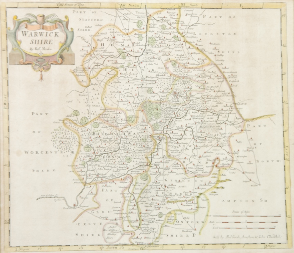 ROBERT MORDEN ANTIQUE HAND COLOURED MAP  'Warwickshire'  14 1/4" x 16 1/2" (36.2cm x 41.9cm) - Bild 3 aus 3