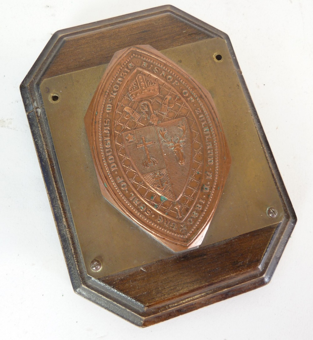 NINETEENTH CENTURY COPPER BAS RELIEF LOZENGE SHAPED SEAL, inscribed in the border 'The Seal of