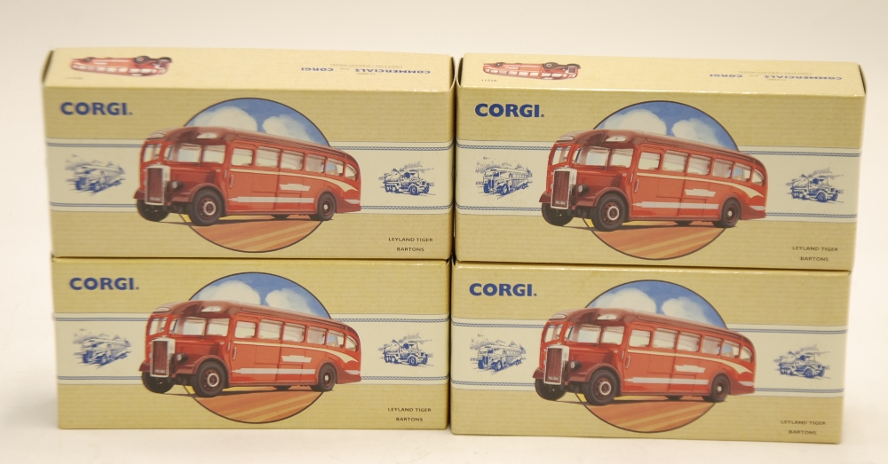 FOUR MINT AND BOXED CORGI COMMERCIALS LIMITED EDITION LEYLAND TIGER SINGLE DECK BUSSES Bartons model