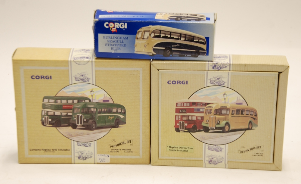 TWO MINT AND BOXED CORGI LIMITED EDITION AEC BUS SETS each with AEC double deck bus Regent and AEC - Image 2 of 4
