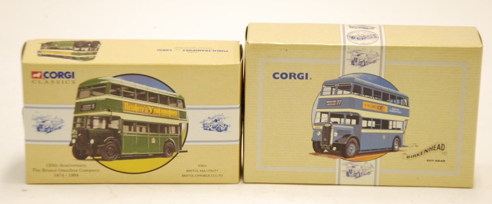 TWO MINT AND BOXED CORGI COMMERCIALS LIMITED EDITION DOUBLE DECKER BUSSES viz Grey Arab Birkenhead