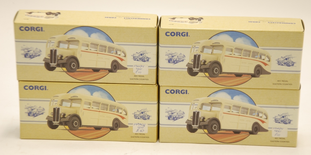 FOUR MINT AND BOXED CORGI COMMERICALS, LIMITED EDITIONS AEC REGAL SINGLE DECK BUSSES for Eastern