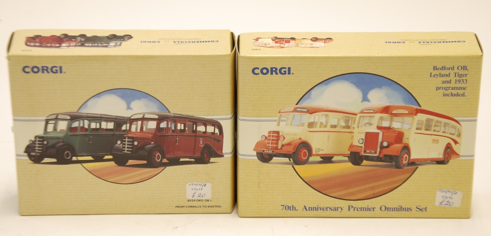 MINT AND BOXED CORGI LIMITED EDITION 70TH ANNIVERSARY PREMIER OMNIBUS SET with Bedford OB and