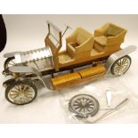 LARGE SCALE BRIGHT METAL AND POLISHED WOOD MAINLY COMPLETED MODEL OF A VINTAGE ROLLS ROYCE 'SILVER