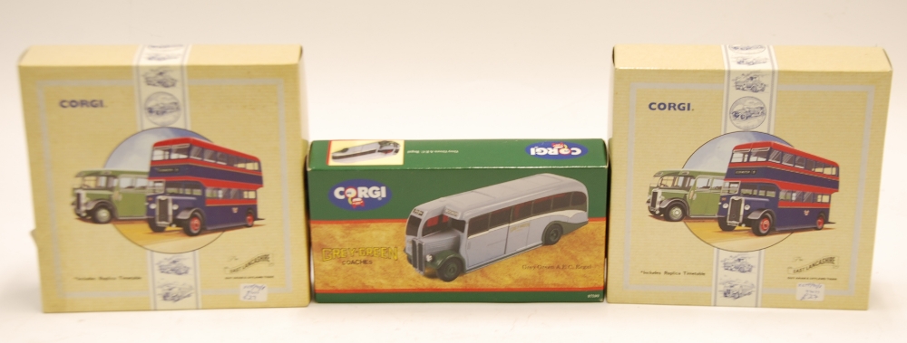 TWO MINT AND BOXED CORGI LIMITED EDITION TWO VEHICLE EAST LANCASHIRE BUS AND COACH SETS viz Guy Arab