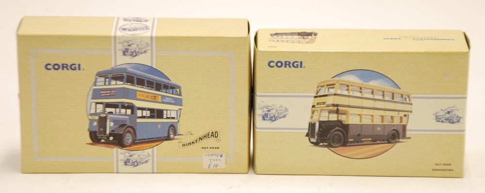 TWO MINT AND BOXED CORGI COMMERCIALS LIMITED EDITION DOUBLE DECKER BUSSES viz Guy Arab Birkenhead