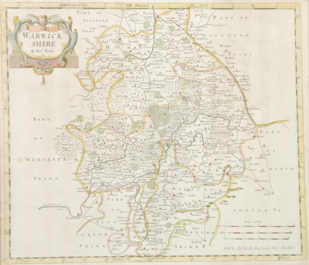 ROBERT MORDEN ANTIQUE HAND COLOURED MAP  'Warwickshire'  14 1/4" x 16 1/2" (36.2cm x 41.9cm) - Bild 2 aus 3