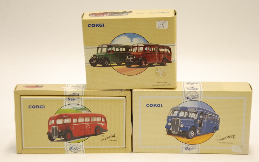 TWO MINT AND BOXED CORGI COMMERCIALS LIMITED EDITION SINGLE DECK BUSES  viz AEL Regl - Hardings