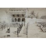 C.J. STANILAND, R.I.  MONOCHROME WATERCOLOUR DRAWING, HEIGHTENED IN WHITE  Boer War scene of a