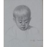 ALN COWNIE PENCIL DRAWING ON LAID PAPER  'Japanese Boy'  Signed, titled and dated 1970 12 1/2" x 9