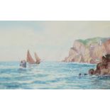 GORDON RAY PAIR OF WATERCOLOUR DRAWINGS  'Lion Rock, Lizards' and 'Cliffs on Devon Coast'  Signed