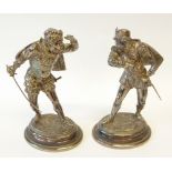 AFTER E. GUILLEMIN, PAIR OF SILVER PLATED FIGURES DEPICTING DARNLEY AND RIZZIO, on oval bases signed